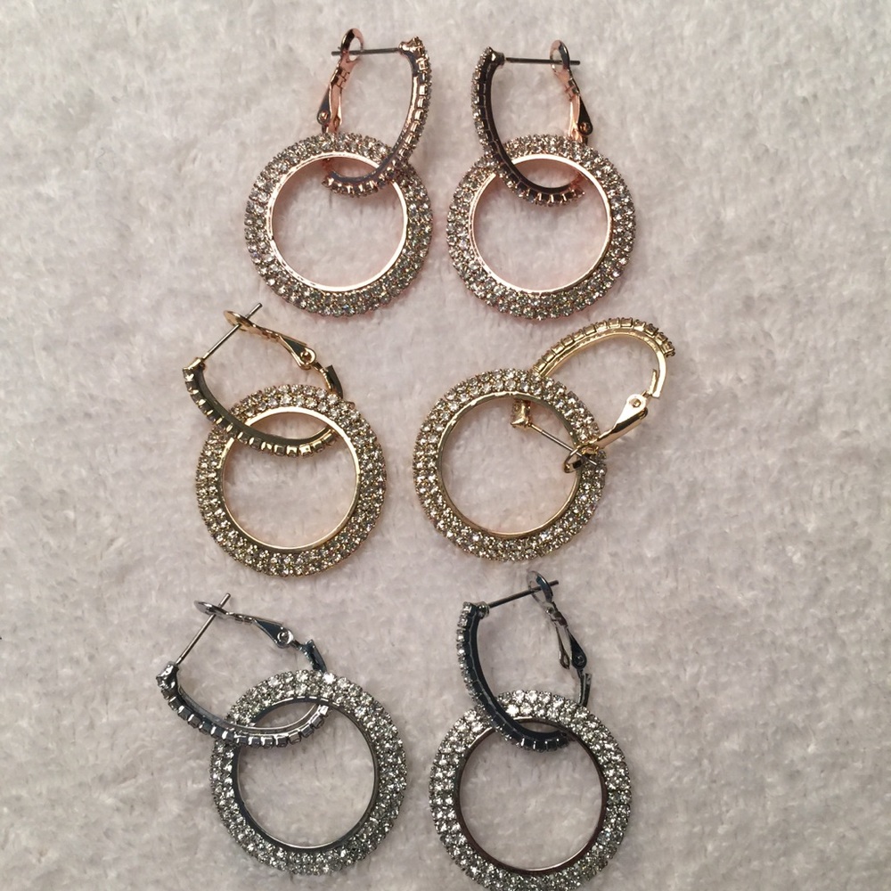 NWT Gold 2-in-1 Rhinestone Hoop Earrings - Picture 7 of 7